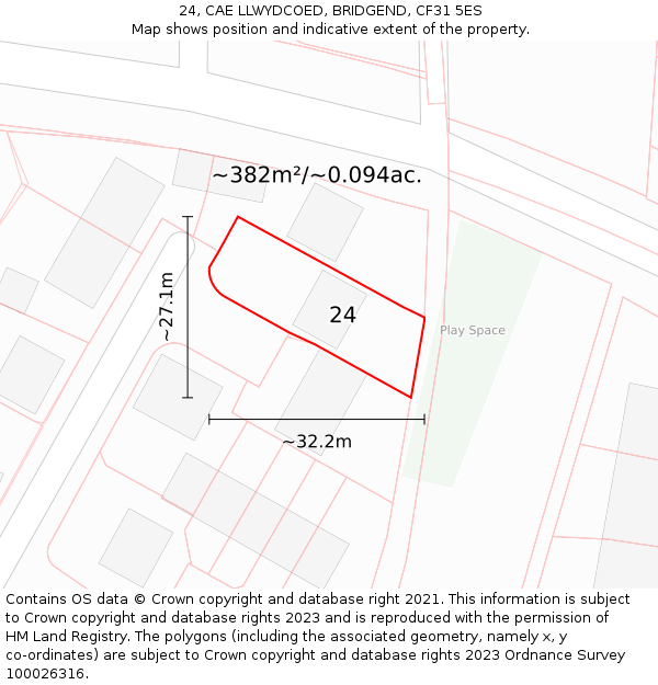 24, CAE LLWYDCOED, BRIDGEND, CF31 5ES: Plot and title map