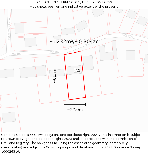 24, EAST END, KIRMINGTON, ULCEBY, DN39 6YS: Plot and title map