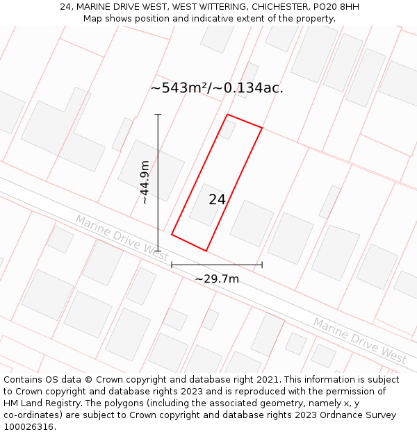 24, MARINE DRIVE WEST, WEST WITTERING, CHICHESTER, PO20 8HH: Plot and title map