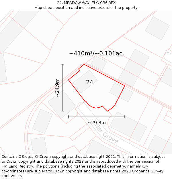 24, MEADOW WAY, ELY, CB6 3EX: Plot and title map