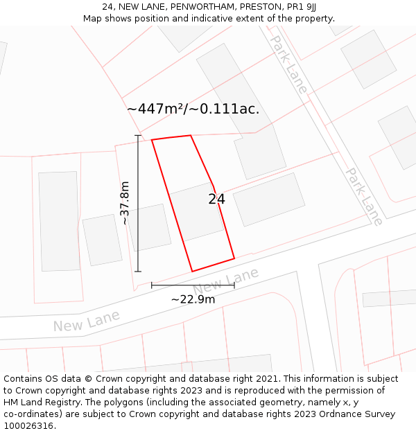 24, NEW LANE, PENWORTHAM, PRESTON, PR1 9JJ: Plot and title map