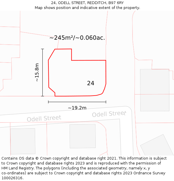 24, ODELL STREET, REDDITCH, B97 6RY: Plot and title map