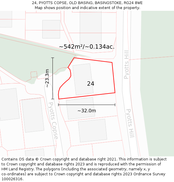 24, PYOTTS COPSE, OLD BASING, BASINGSTOKE, RG24 8WE: Plot and title map