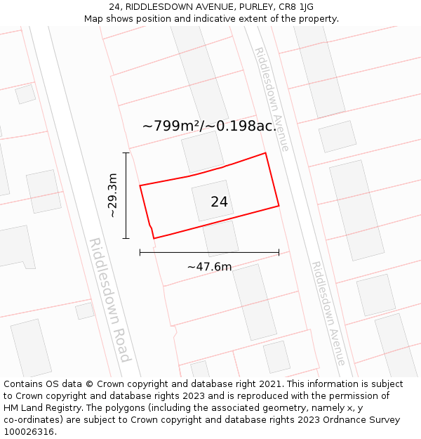 24, RIDDLESDOWN AVENUE, PURLEY, CR8 1JG: Plot and title map