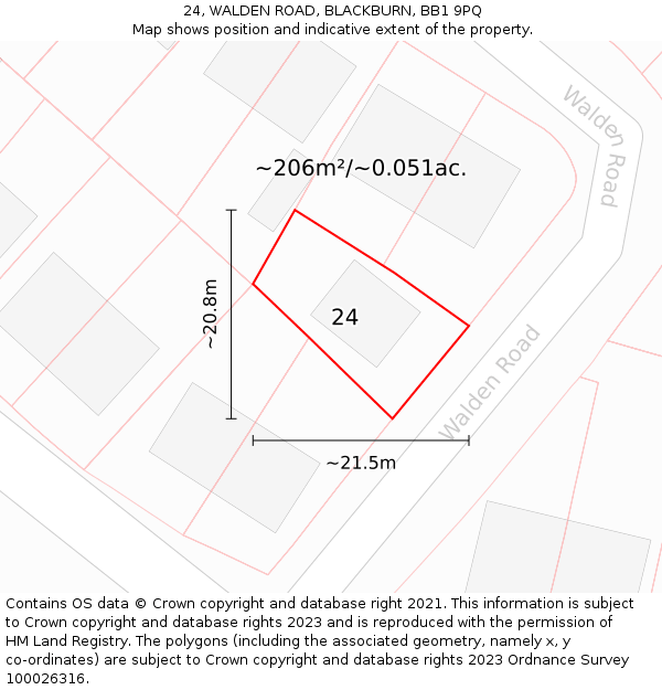 24, WALDEN ROAD, BLACKBURN, BB1 9PQ: Plot and title map