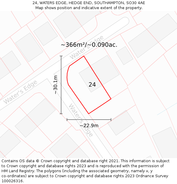 24, WATERS EDGE, HEDGE END, SOUTHAMPTON, SO30 4AE: Plot and title map