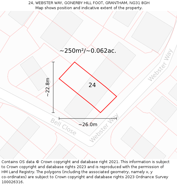 24, WEBSTER WAY, GONERBY HILL FOOT, GRANTHAM, NG31 8GH: Plot and title map