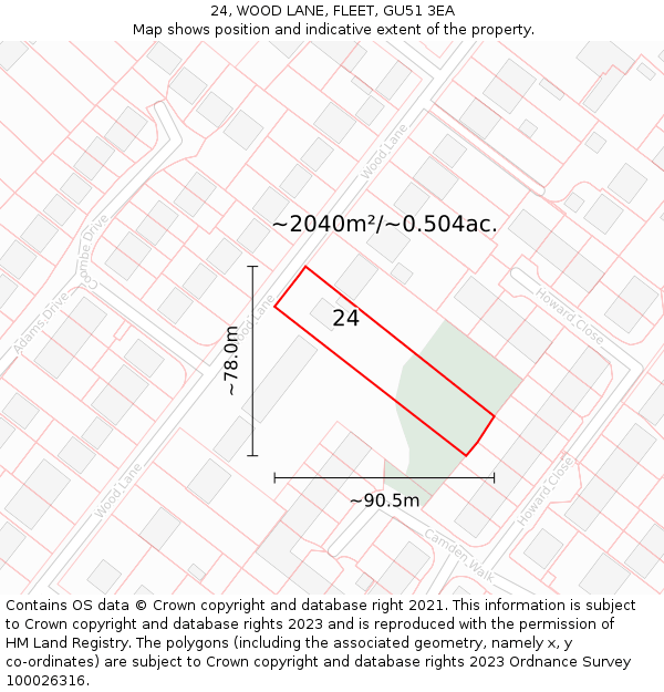 24, WOOD LANE, FLEET, GU51 3EA: Plot and title map