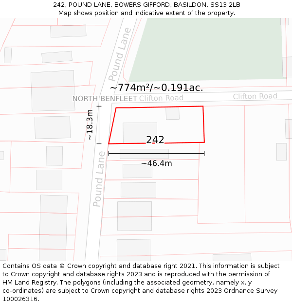 242, POUND LANE, BOWERS GIFFORD, BASILDON, SS13 2LB: Plot and title map