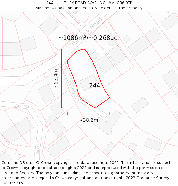 244, HILLBURY ROAD, WARLINGHAM, CR6 9TP: Plot and title map