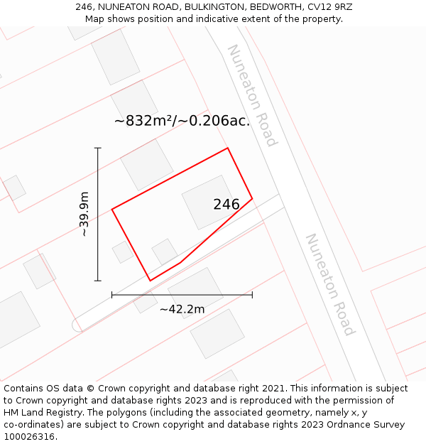 246, NUNEATON ROAD, BULKINGTON, BEDWORTH, CV12 9RZ: Plot and title map