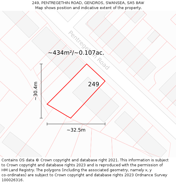 249, PENTREGETHIN ROAD, GENDROS, SWANSEA, SA5 8AW: Plot and title map