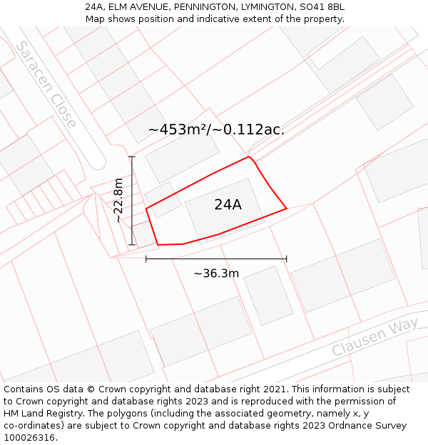 24A, ELM AVENUE, PENNINGTON, LYMINGTON, SO41 8BL: Plot and title map