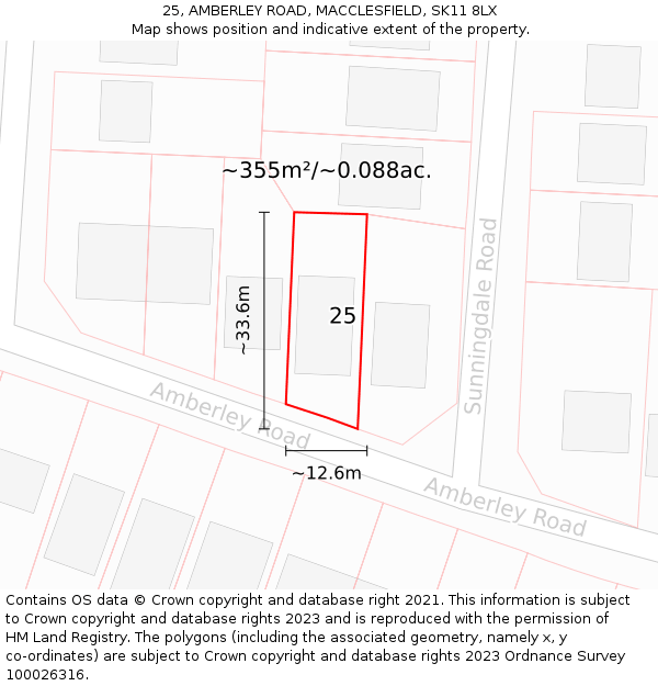 25, AMBERLEY ROAD, MACCLESFIELD, SK11 8LX: Plot and title map