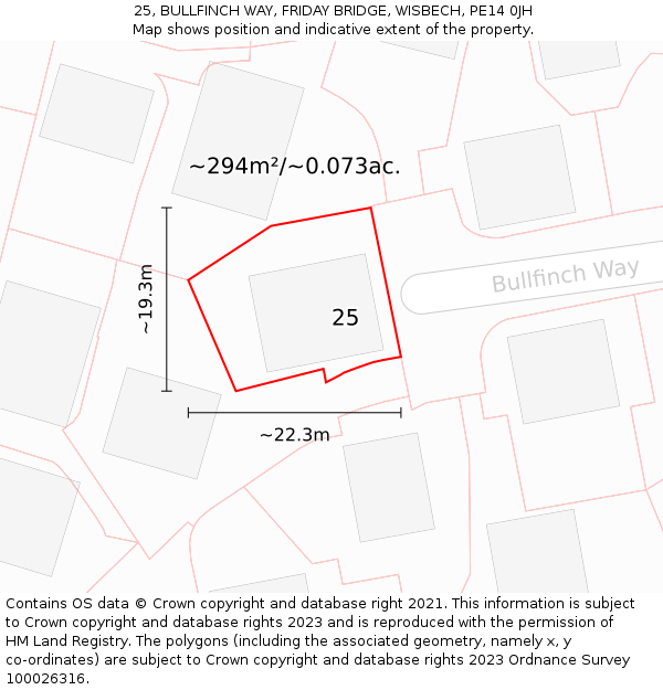 25, BULLFINCH WAY, FRIDAY BRIDGE, WISBECH, PE14 0JH: Plot and title map