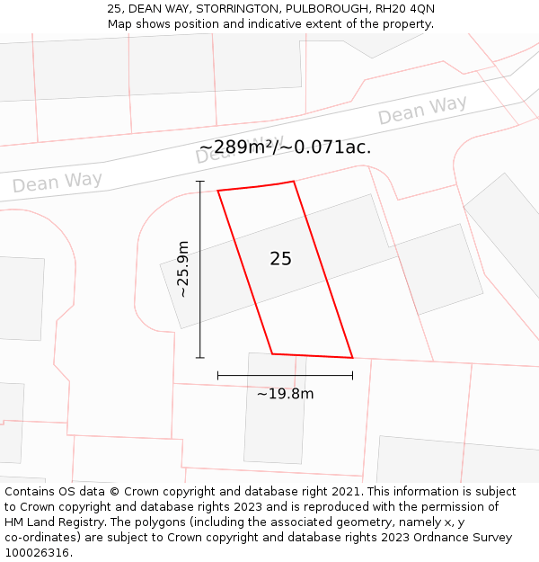 25, DEAN WAY, STORRINGTON, PULBOROUGH, RH20 4QN: Plot and title map