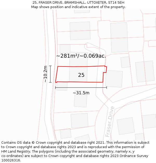 25, FRASER DRIVE, BRAMSHALL, UTTOXETER, ST14 5EH: Plot and title map