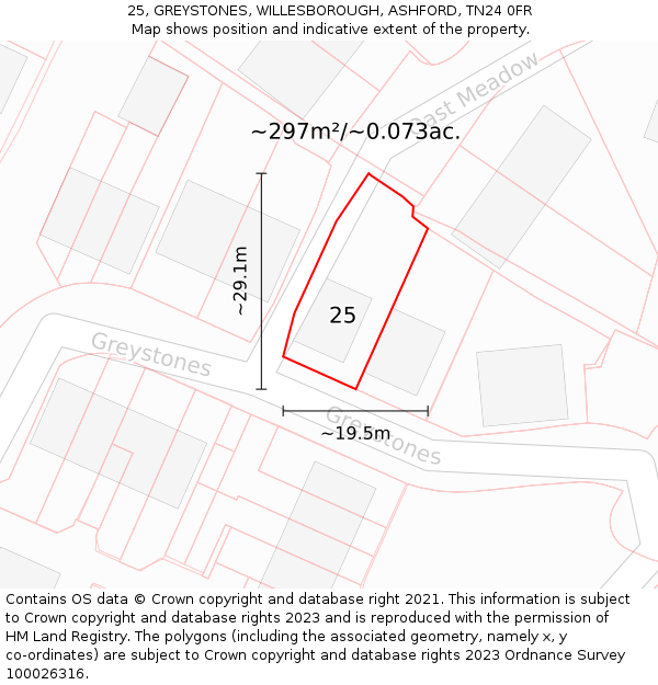 25, GREYSTONES, WILLESBOROUGH, ASHFORD, TN24 0FR: Plot and title map