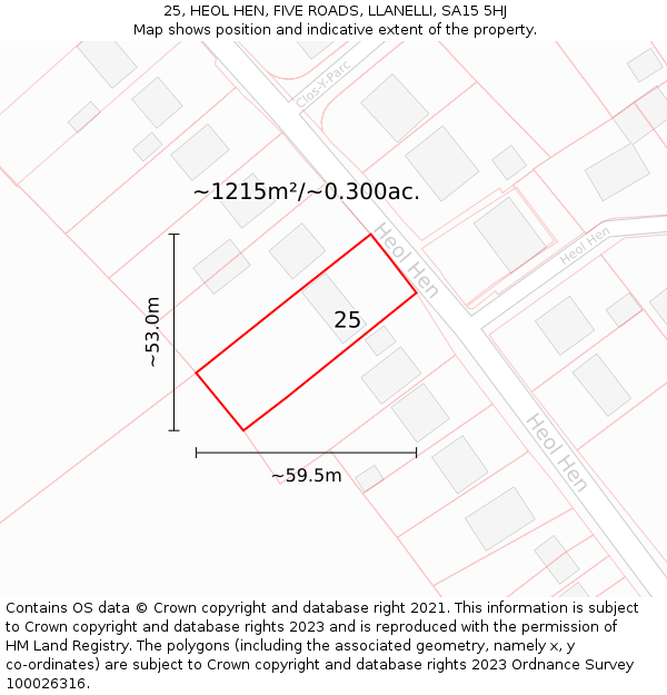 25, HEOL HEN, FIVE ROADS, LLANELLI, SA15 5HJ: Plot and title map