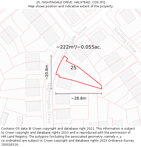 25, NIGHTINGALE DRIVE, HALSTEAD, CO9 2FQ: Plot and title map