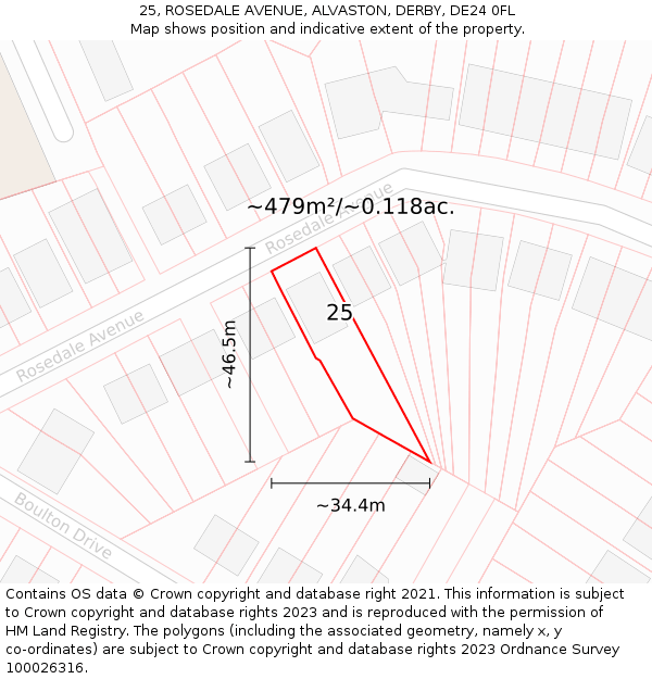 25, ROSEDALE AVENUE, ALVASTON, DERBY, DE24 0FL: Plot and title map