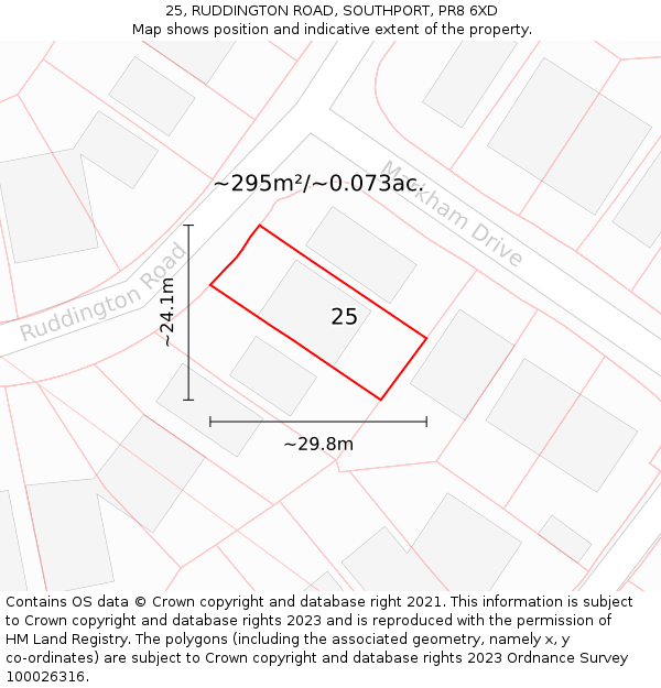 25, RUDDINGTON ROAD, SOUTHPORT, PR8 6XD: Plot and title map