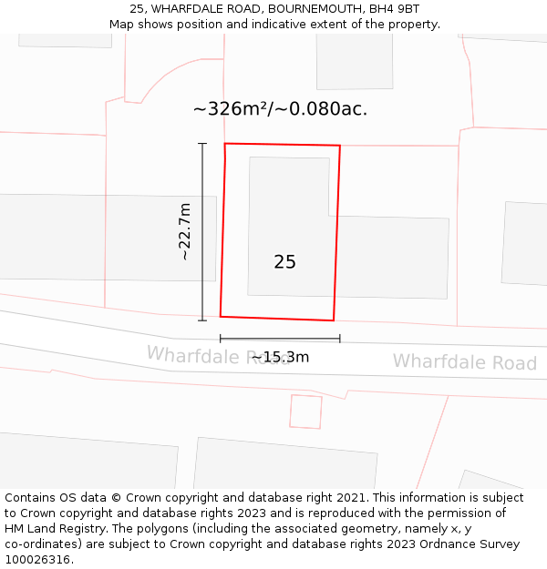 25, WHARFDALE ROAD, BOURNEMOUTH, BH4 9BT: Plot and title map