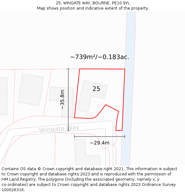 25, WINGATE WAY, BOURNE, PE10 9YL: Plot and title map