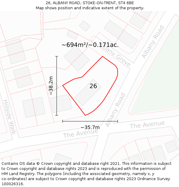 26, ALBANY ROAD, STOKE-ON-TRENT, ST4 6BE: Plot and title map