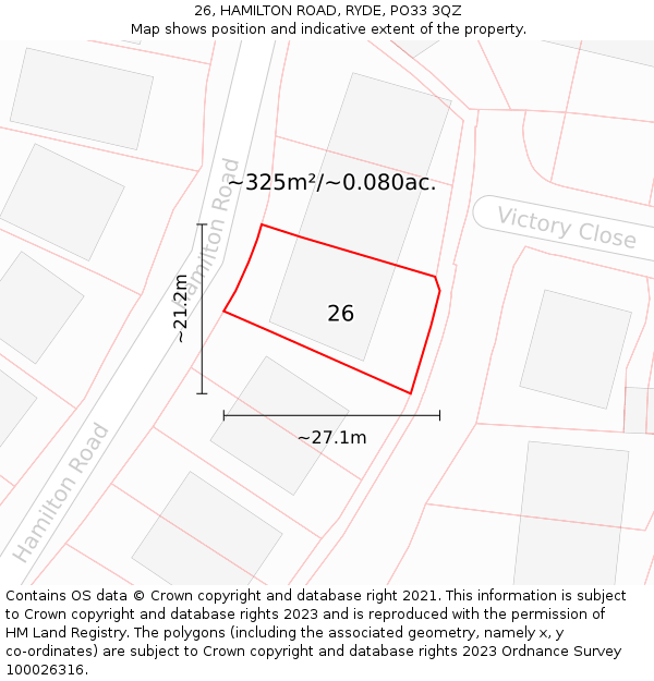 26, HAMILTON ROAD, RYDE, PO33 3QZ: Plot and title map