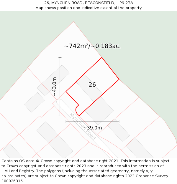 26, MYNCHEN ROAD, BEACONSFIELD, HP9 2BA: Plot and title map