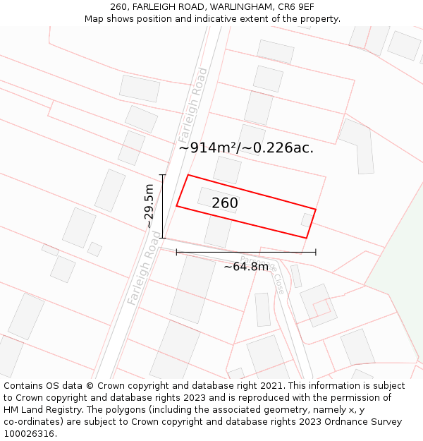 260, FARLEIGH ROAD, WARLINGHAM, CR6 9EF: Plot and title map