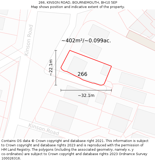 266, KINSON ROAD, BOURNEMOUTH, BH10 5EP: Plot and title map