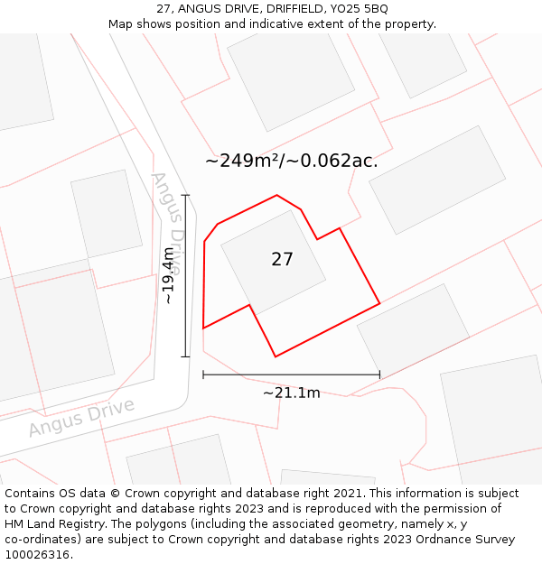 27, ANGUS DRIVE, DRIFFIELD, YO25 5BQ: Plot and title map