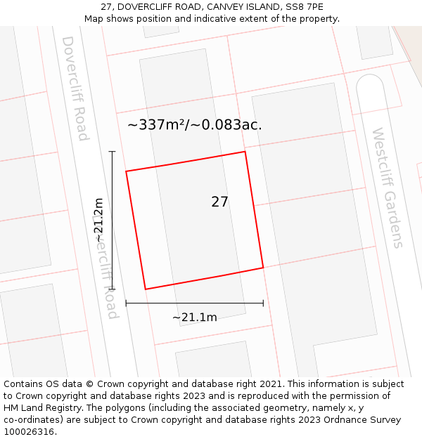 27, DOVERCLIFF ROAD, CANVEY ISLAND, SS8 7PE: Plot and title map