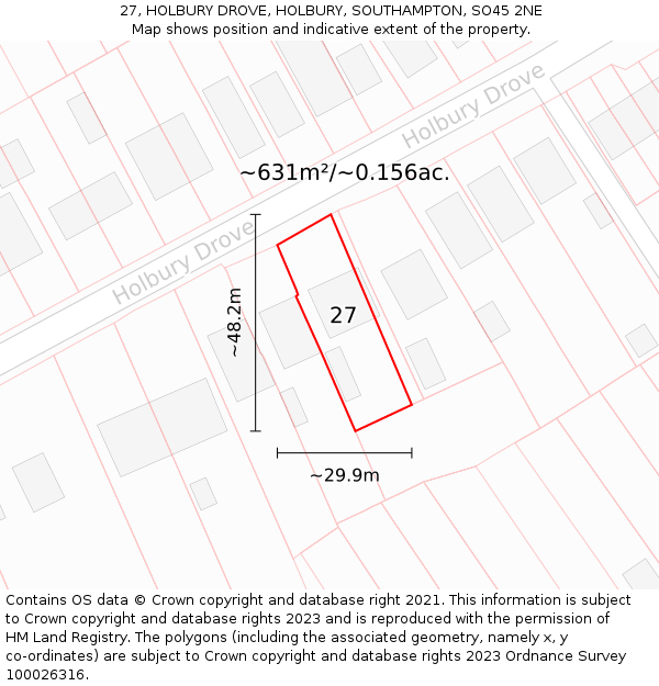 27, HOLBURY DROVE, HOLBURY, SOUTHAMPTON, SO45 2NE: Plot and title map