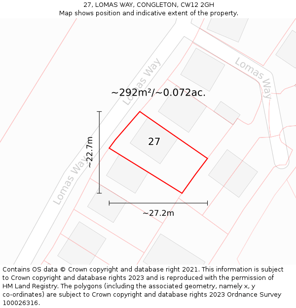 27, LOMAS WAY, CONGLETON, CW12 2GH: Plot and title map