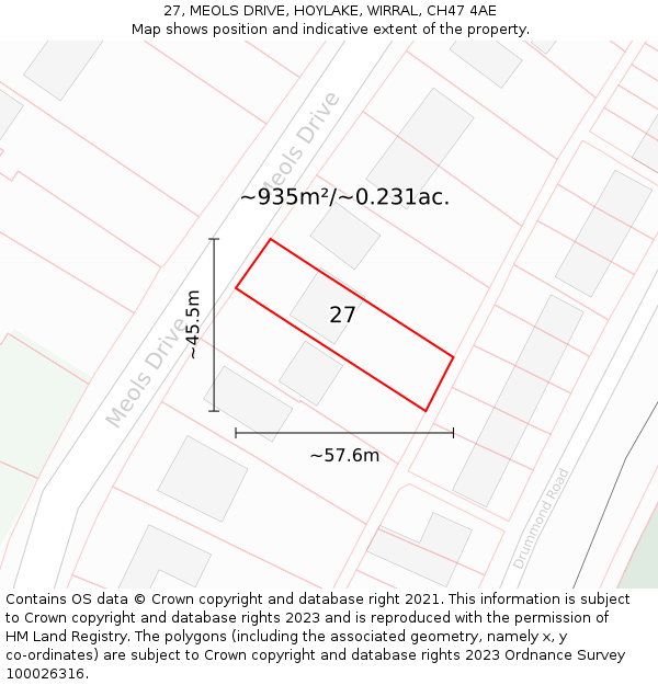 27, MEOLS DRIVE, HOYLAKE, WIRRAL, CH47 4AE: Plot and title map