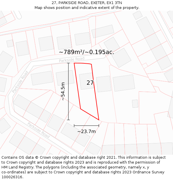 27, PARKSIDE ROAD, EXETER, EX1 3TN: Plot and title map