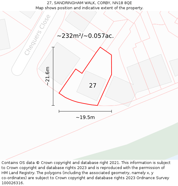 27, SANDRINGHAM WALK, CORBY, NN18 8QE: Plot and title map