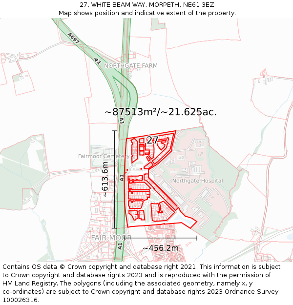 27, WHITE BEAM WAY, MORPETH, NE61 3EZ: Plot and title map