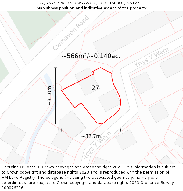 27, YNYS Y WERN, CWMAVON, PORT TALBOT, SA12 9DJ: Plot and title map