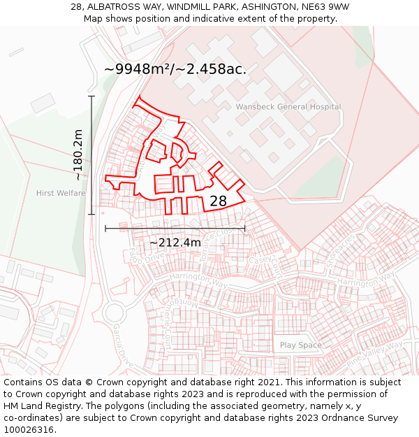 28, ALBATROSS WAY, WINDMILL PARK, ASHINGTON, NE63 9WW: Plot and title map