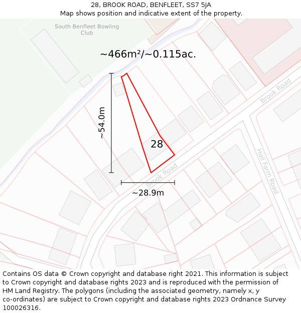 28, BROOK ROAD, BENFLEET, SS7 5JA: Plot and title map