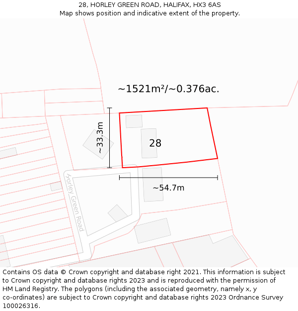 28, HORLEY GREEN ROAD, HALIFAX, HX3 6AS: Plot and title map