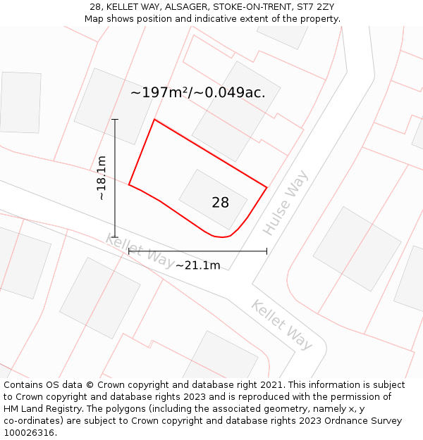 28, KELLET WAY, ALSAGER, STOKE-ON-TRENT, ST7 2ZY: Plot and title map