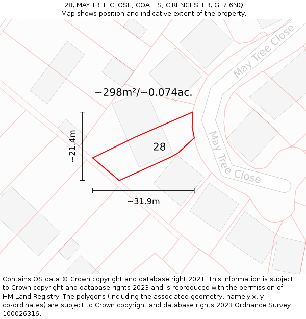 28, MAY TREE CLOSE, COATES, CIRENCESTER, GL7 6NQ: Plot and title map