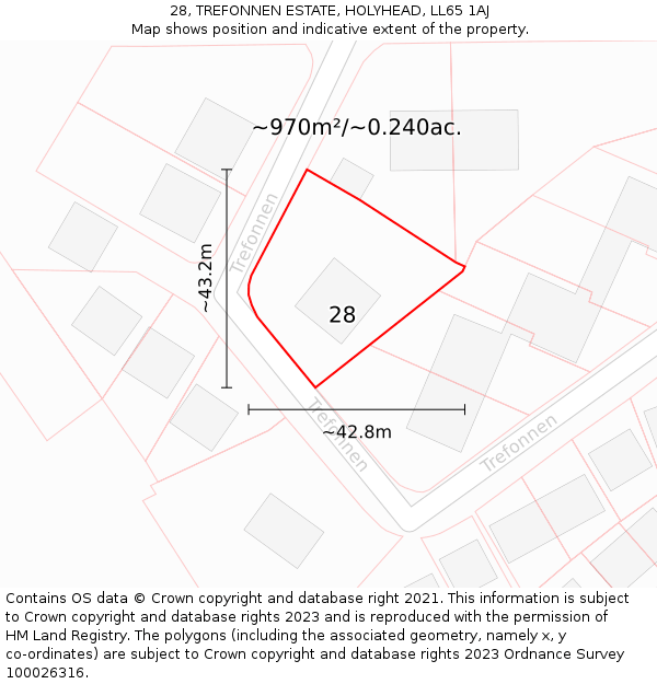 28, TREFONNEN ESTATE, HOLYHEAD, LL65 1AJ: Plot and title map