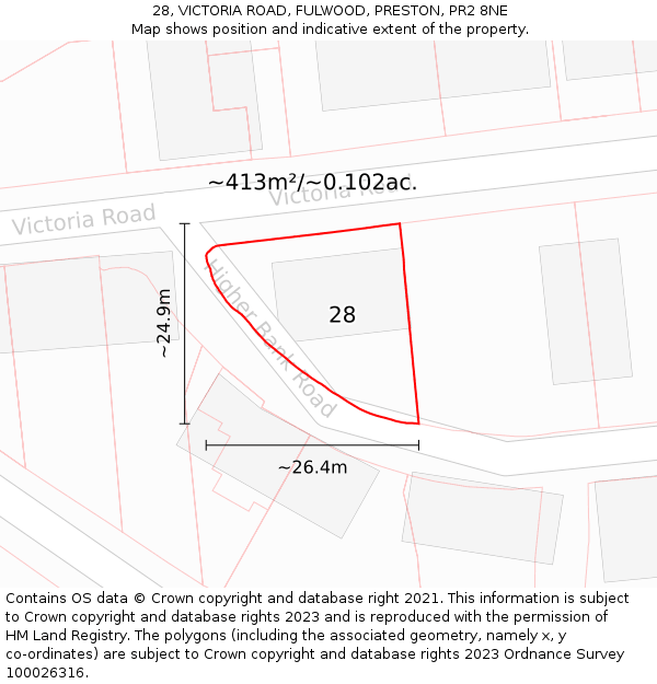 28, VICTORIA ROAD, FULWOOD, PRESTON, PR2 8NE: Plot and title map