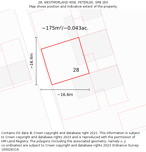 28, WESTMORLAND RISE, PETERLEE, SR8 2EX: Plot and title map